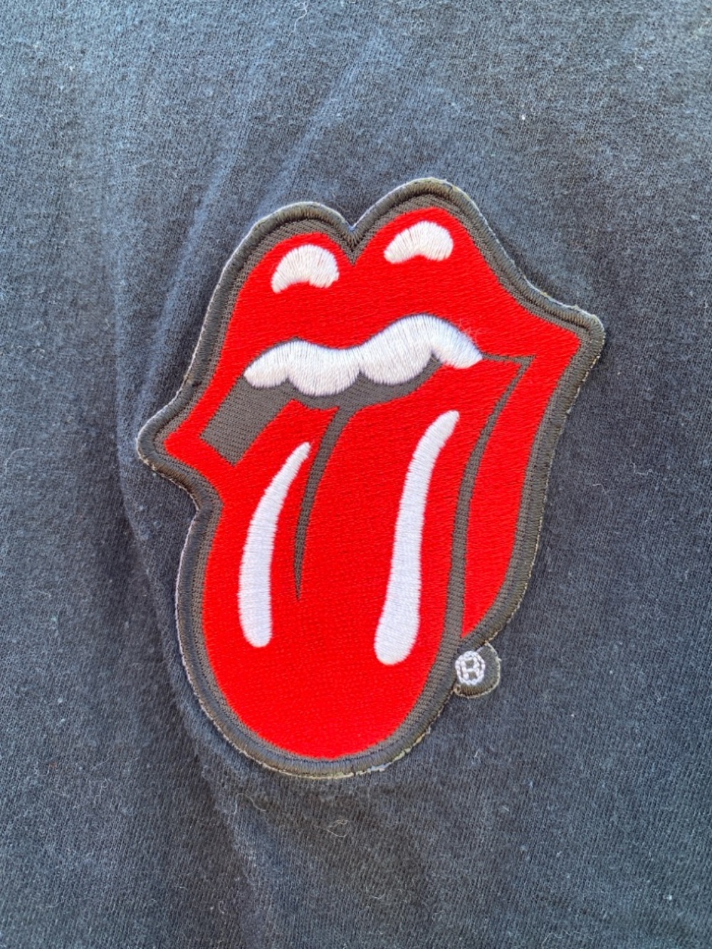The Rolling Stones black Tshirt with Hot Lips Logo Patch, cotton, Medium